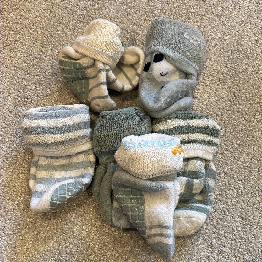 Kids Striped and Patterned Socks Set - Gray, Green, Blue